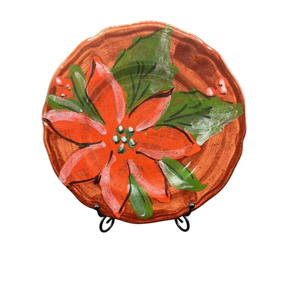 Vintage Hand-Painted Poinsettia Plates, 8.25